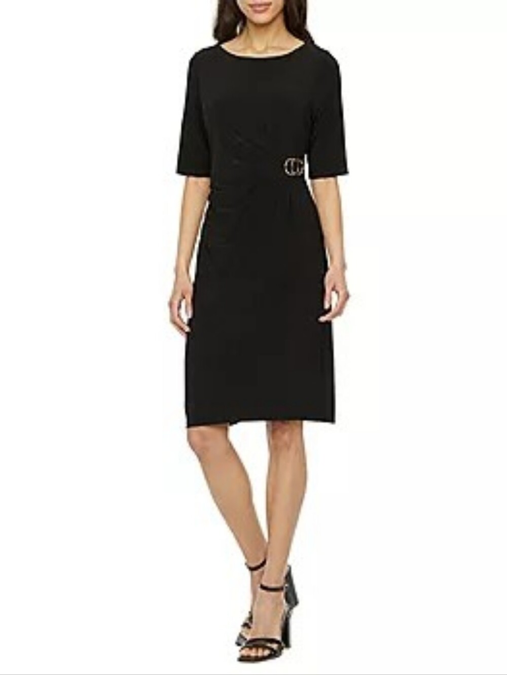 Jessica Howard Black Event Dress, Stretch, Lined, Size 4, 1/2 sleeves , zipper